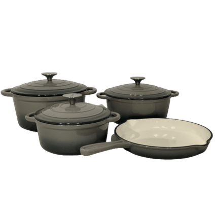 7 Piece Grey Cast Iron Pots Non-Stick Coated Cast Iron Cookware Set